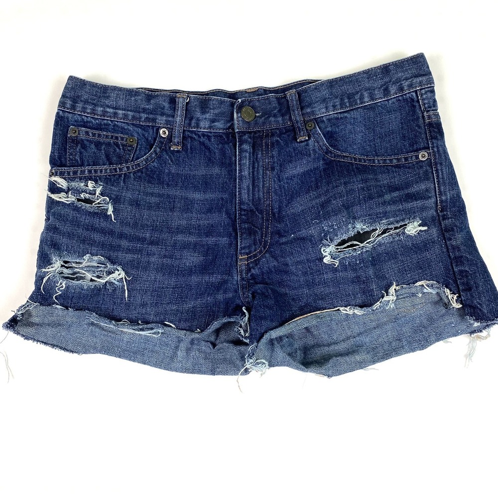 Gap‎ 1969 Womens Shorts 6 Regular Sexy Boyfriend Shorts Blue Denim Distressed